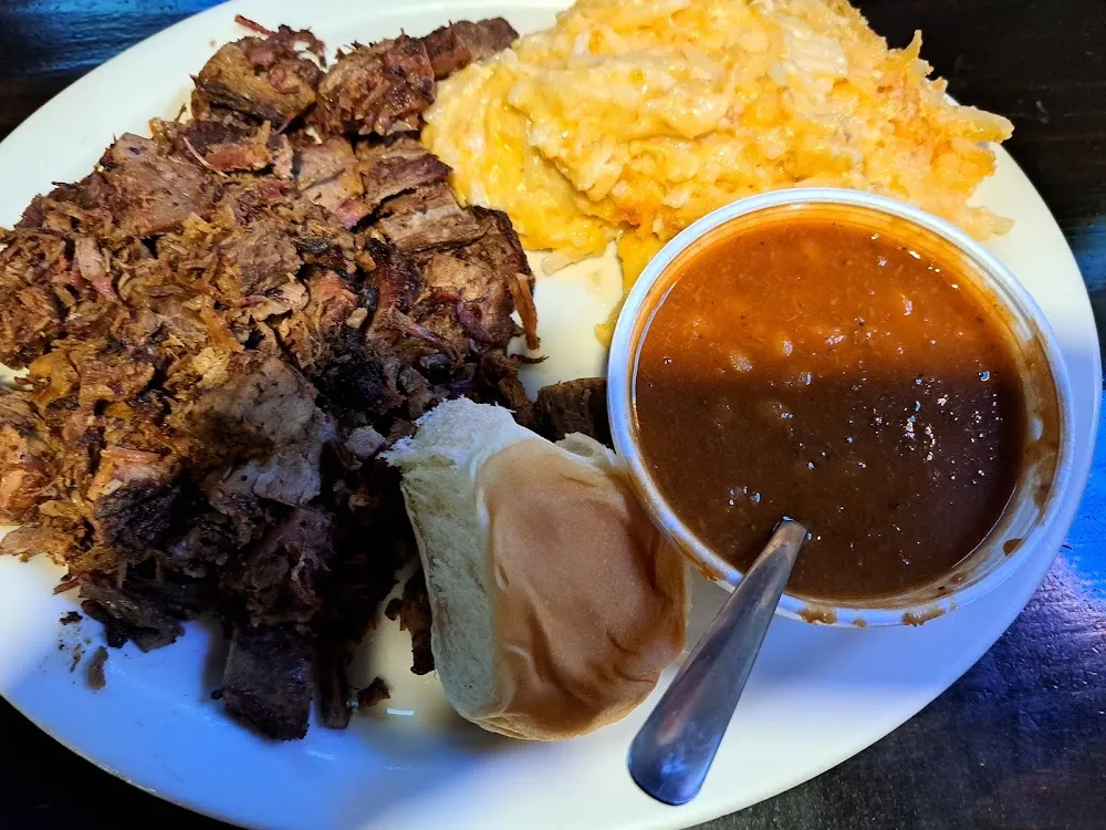 Brisket Cheese Potatoes and BBQ Beans